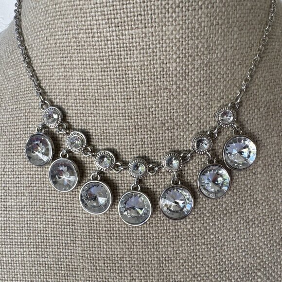 APT 9 Silver Tone Short CZ Statement Necklace Earring Set 2 PC Party Prom NEW - Picture 5 of 16